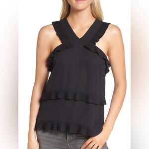 Trouve pleated ruffle tank black
